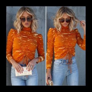 VICI Sunny Velvet Mock Neck Ruched Blouse Top